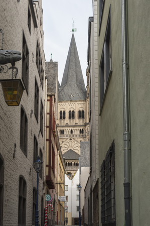 COLOGNE, GERMANY - SEPTEMBER 11, 2016: Narrow Auf dem Rothenberg street in Cologne. Cologne is fourth populated city in Germany, it is located within the Rhine-Ruhr metropolitan regionのeditorial素材