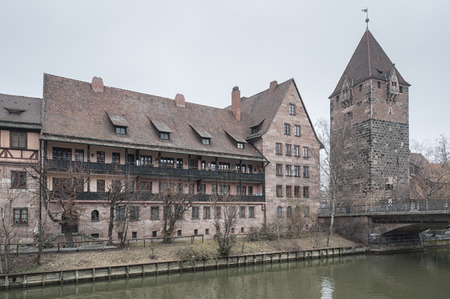 Heilig-Geist-Spital (Hospice of the Holy Spirit) in Old Town Nuremberg. View from the Museum Pegnitz...