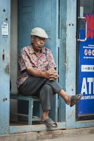 BHAKTAPUR, NEPAL AUGUST 13, 2018: Unidentified Nepalese Newari man in Bhaktapur, Nepalのeditorial素材