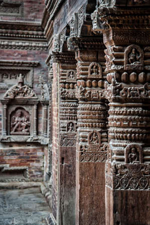 PATAN, LALITPUR, NEPAL - AUGUST 15, 2018: Beautiful details in the courtyard of Sundari Chowk, in the Patan Royal Palace Complex in Patan Durbar Square - Lalitpur, Nepalのeditorial素材