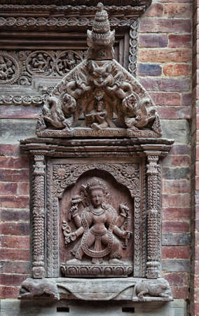 PATAN, LALITPUR, NEPAL - AUGUST 15, 2018: Beautiful details in the courtyard of Sundari Chowk, in the Patan Royal Palace Complex in Patan Durbar Square - Lalitpur, Nepalのeditorial素材