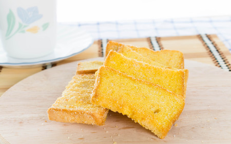 crispy butter bread and drink for breakfast