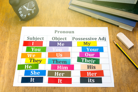 colorful english words on wooden tableの写真素材