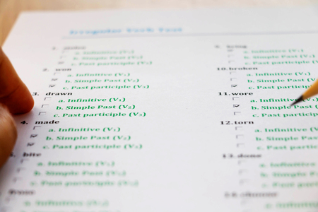 multiple choice english exam on tableの写真素材