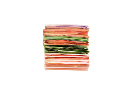 isolated edge of colorful thai banknotesの写真素材