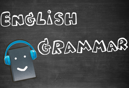 drawing english words and book on blackboard for backgroundの写真素材
