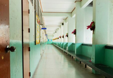 old school corridor in elemantary school in Thailandの写真素材