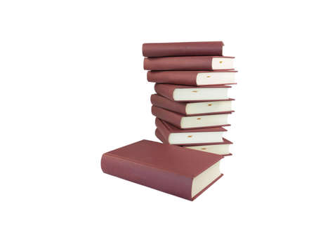 isolated stack of hardcover books on white background for designの写真素材