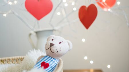 little teddy bear with heart, st valentine's day decorations.