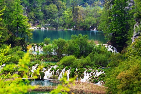 Plitvice Lakes National park, Croatia  View from above of the lakes and waterfalls の写真素材