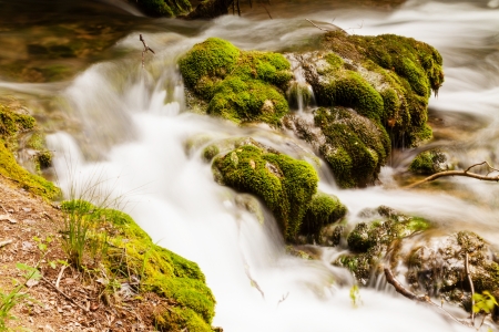 Small forest cascade horizontal shot, Krka national park, Croatiaの写真素材