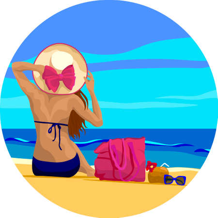 girl on vacation by the seaのイラスト素材