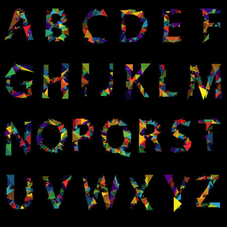 English alphabet in low poly style, rainbow colors, different transparencyのイラスト素材