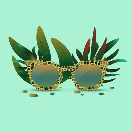 Crocodile print glasses in tropical leaves on backgroundのイラスト素材