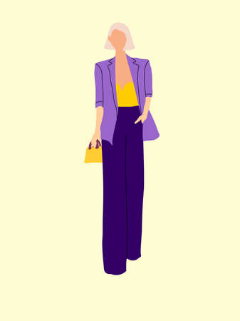 Women dressed in stylish trendy clothes, fashion girls, model wearing modern casual office style - trouser suit, jacket vector female cartoon characters, vector illustrationのイラスト素材