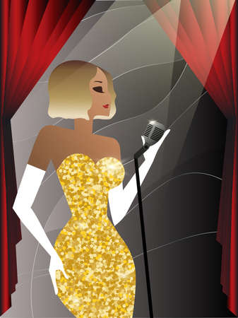 A singer in a shiny sequined dress sings. jazz, 1930, art decoのイラスト素材
