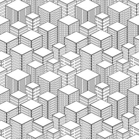 Abstract Isometric Geometric Pattern. Black and White Structural Texture. Vector. 3D Illustrationのイラスト素材
