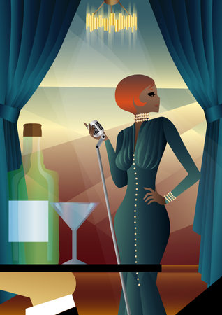 singers sing into microphones, 1920s 1930s, art decoのイラスト素材