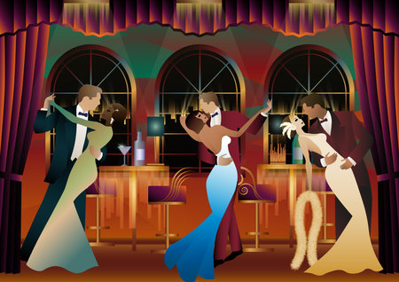 Dancers in the ballroom. Evening in a restaurant, cafe, bar, etc.のイラスト素材