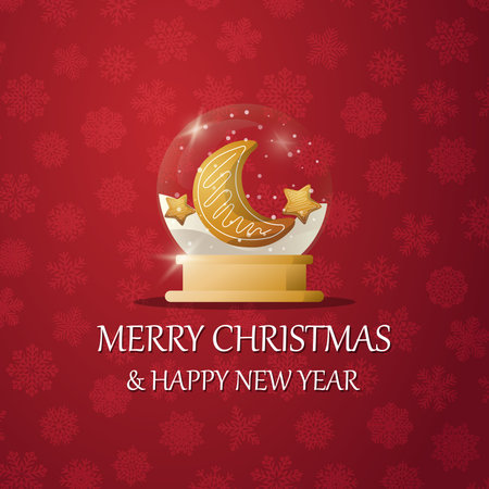 Merry christmas snow globe with a Christmas cookies under the snow. New Year gift. Concept for holiday, winter holidays, New Year, Christmasのイラスト素材