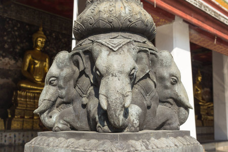 elephant stone carving for the lighting poleの写真素材