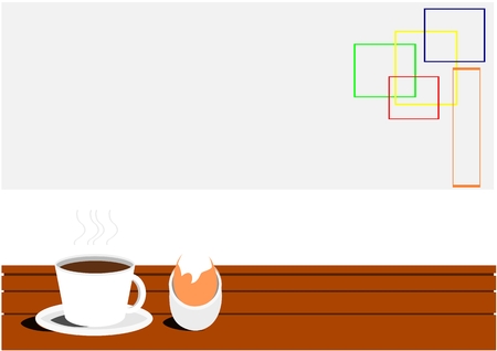 cup of coffee and boil egg on brown tableのイラスト素材