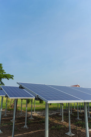 Solar cell panels in the sunlightの写真素材