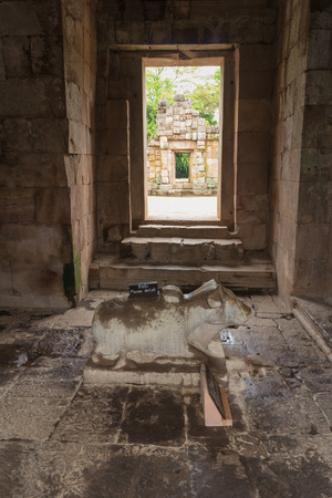ancient cow statue sitting in the ancient castleの写真素材