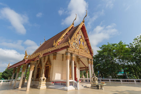 temple with tree and clear sky at Wat dongmeeの写真素材