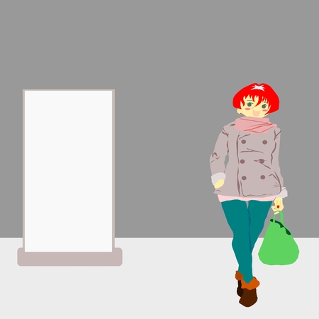 Woman shopping with blank board for your designのイラスト素材