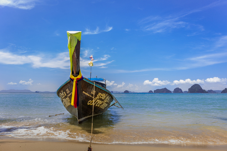 Long tail boat at Ao Nang Beach, Krabi, Thailandのeditorial素材