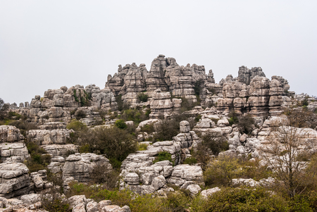 Sunrise with fog in El Torcal de Antequera, Malaga, Spain.