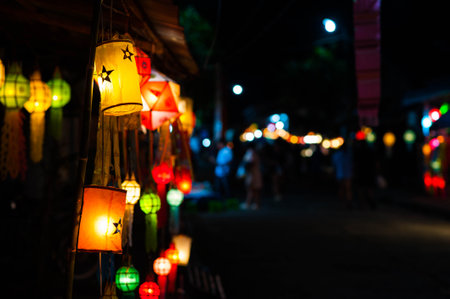 Colorful paper lanterns in Chiang Mai night market, Thailand.の写真素材