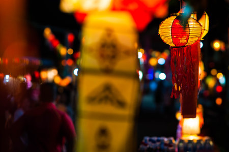 Lanterns and lanterns on the street at night.の写真素材