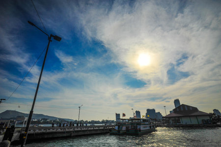 sunset at kwai island, kowloon, Hong Kongの写真素材