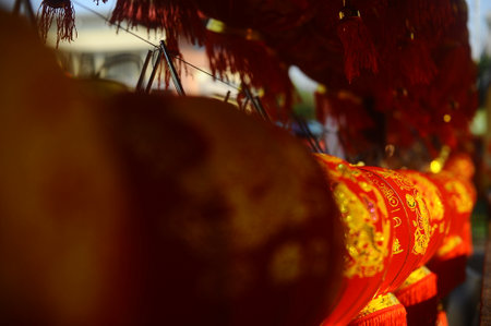 Chinese lanterns for Chinese New Year in Chinatown, Bangkok, Thailandの写真素材