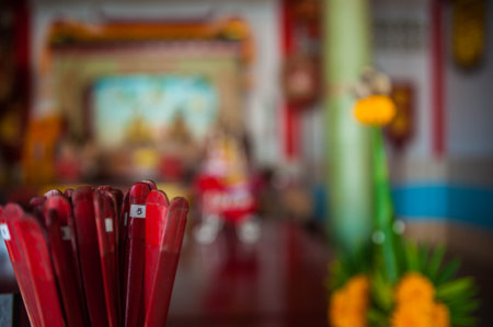 Close up of the buddha image with blurred background, Thailand.の写真素材