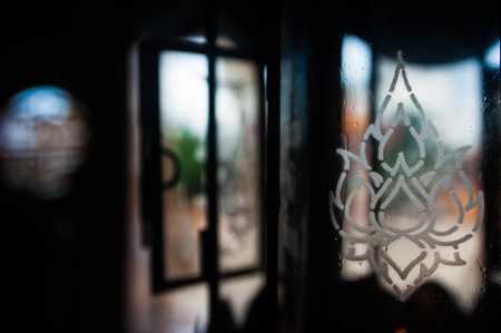 Silhouette of a window in a restaurant. Selective focus.