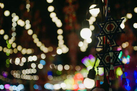 Blur abstract bokeh light background of christmas market.の写真素材