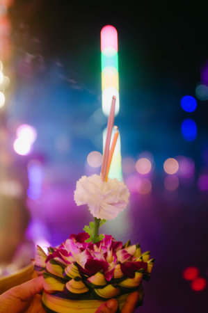Thai style candle with colorful background.の写真素材