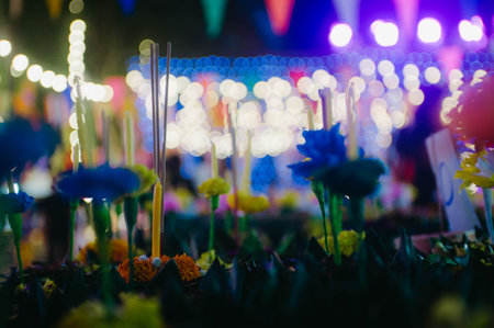 Flower decoration in the garden with bokeh light background.の写真素材