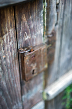 Very Old Wooden Door Handle, One Hundred Years Old, Close Up の写真素材