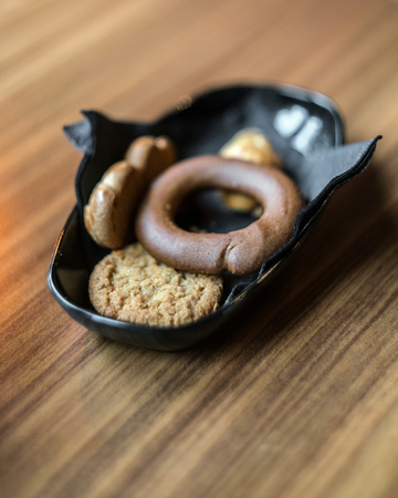 Delicious Cookies on wooden table, close upの写真素材