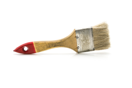 Old and Used Medium Size Paint Brush, on white backgroundの写真素材