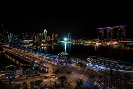 Aerial Night Panoramic View of Singapore City のeditorial素材