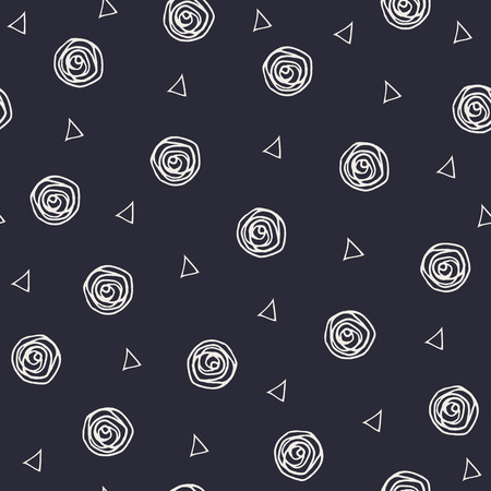 Hand Drawn Seamless Pattern with decorative polka dots and triangles. Modern monochrome sketched geometric background. Contemporary graphic design.の写真素材