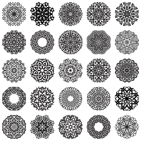 Set of Round Ornaments. Vintage decorative geometric elements pattern.  Islam, Arabic, Indian, Moroccan motifs. Snowflakes or mandala.の写真素材