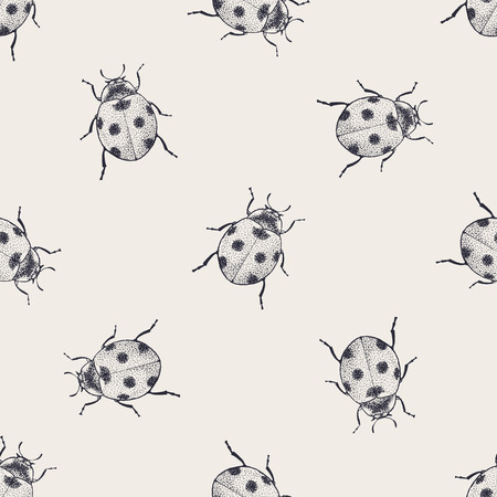 Ladybugs seamless pattern. Vintage hand drawn insects.のイラスト素材