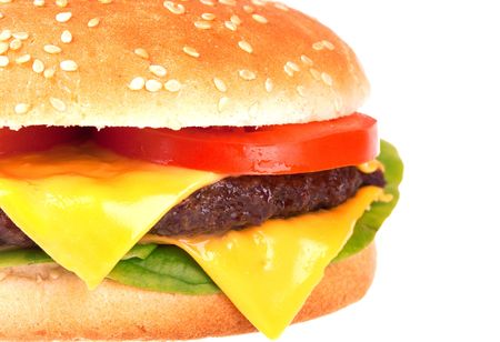 Cheeseburger isolated on white backgroundの写真素材