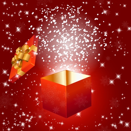 Abstract red background with gift box and snowflakes. のイラスト素材